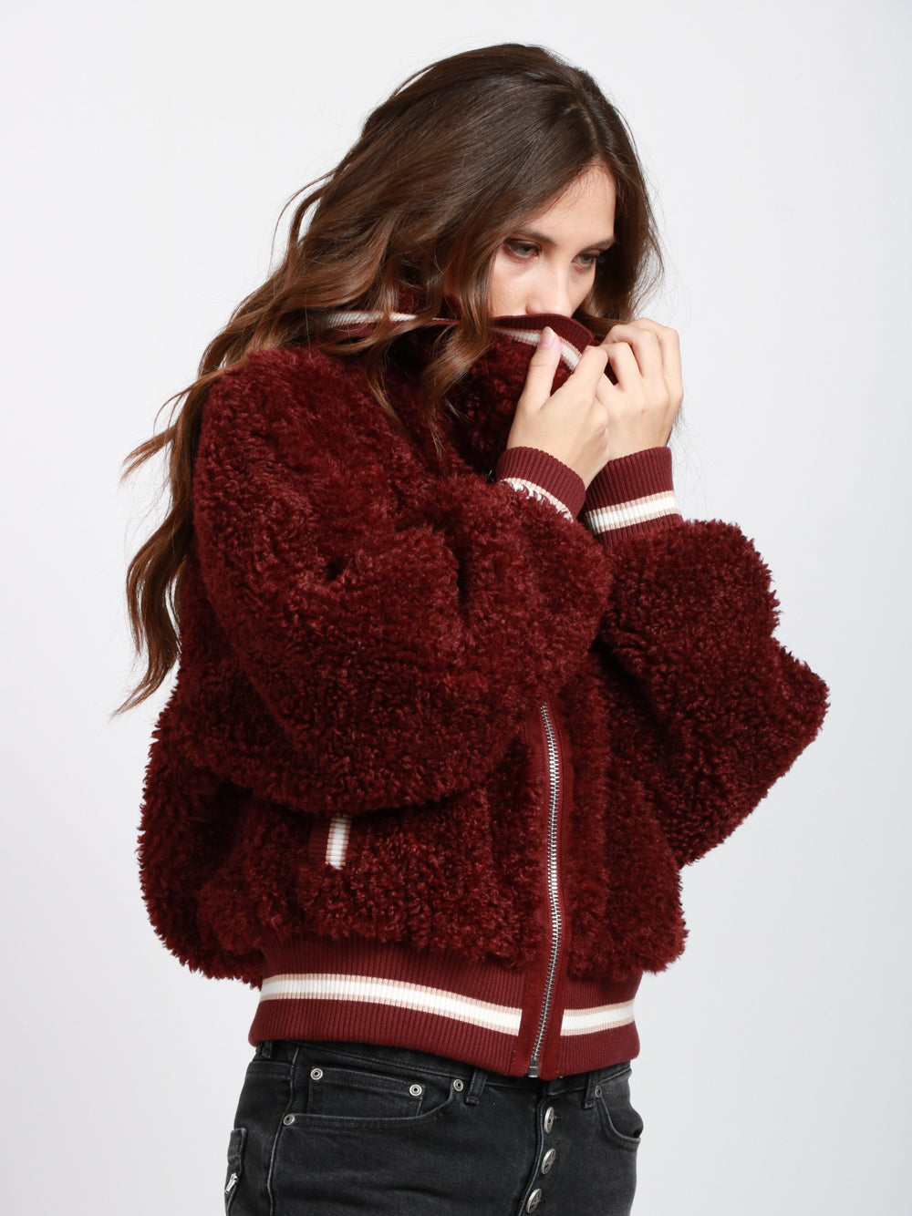 ESSENTIEL ANTWERP Bomber Iwill in Eco Shearling Bordeaux Bordeaux