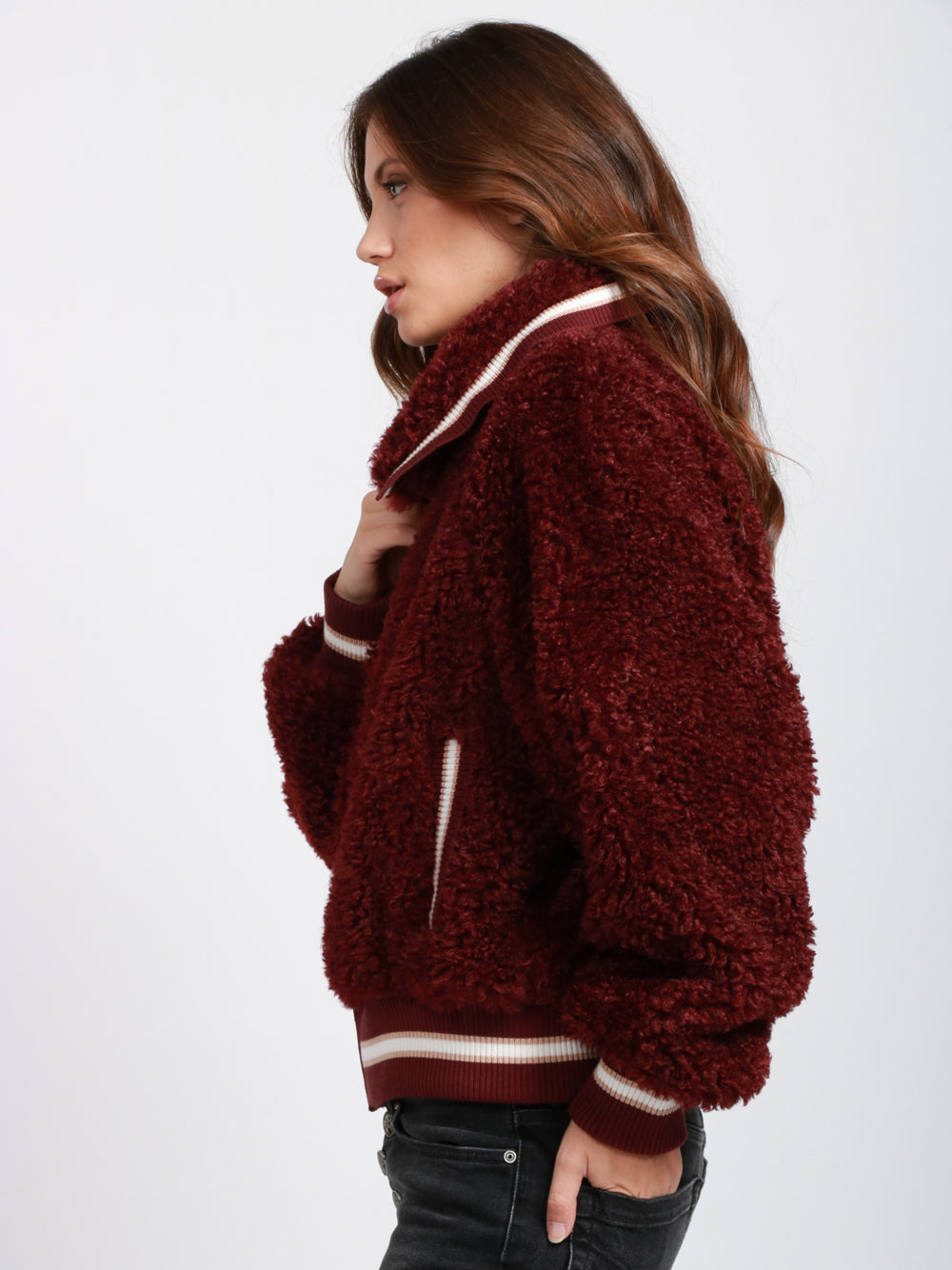 ESSENTIEL ANTWERP Bomber Iwill in Eco Shearling Bordeaux Bordeaux