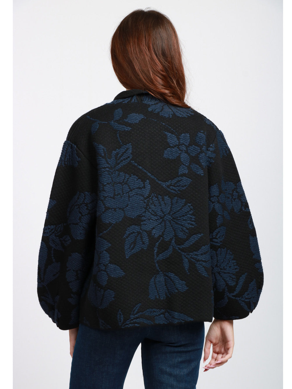 FLOOR Cardigan in Misto Alpaca e Lana Nero con Jacquard Blu Nero blu