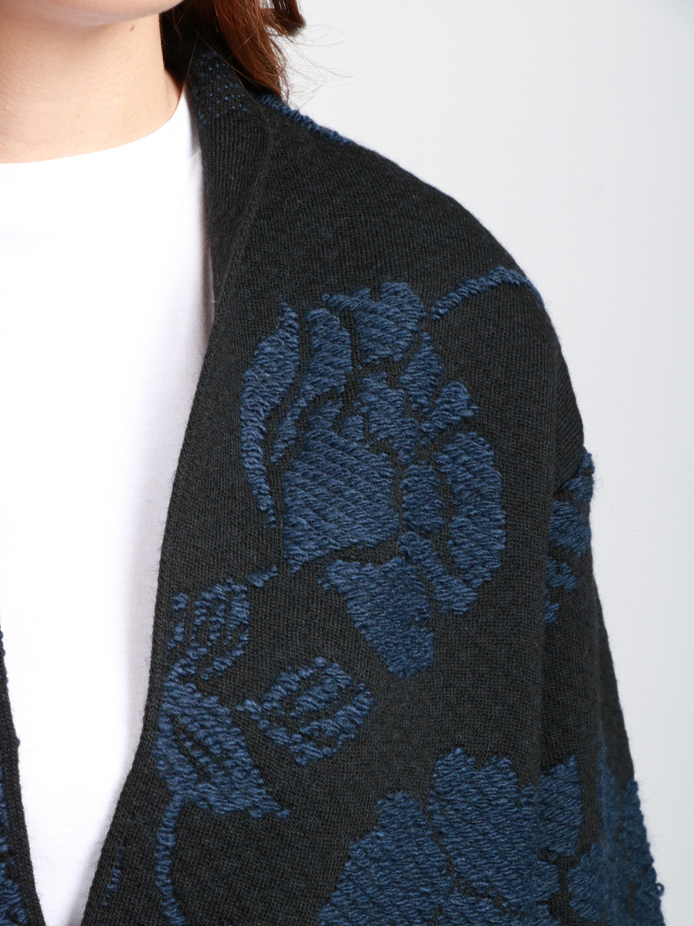 FLOOR Cardigan in Misto Alpaca e Lana Nero con Jacquard Blu Nero blu