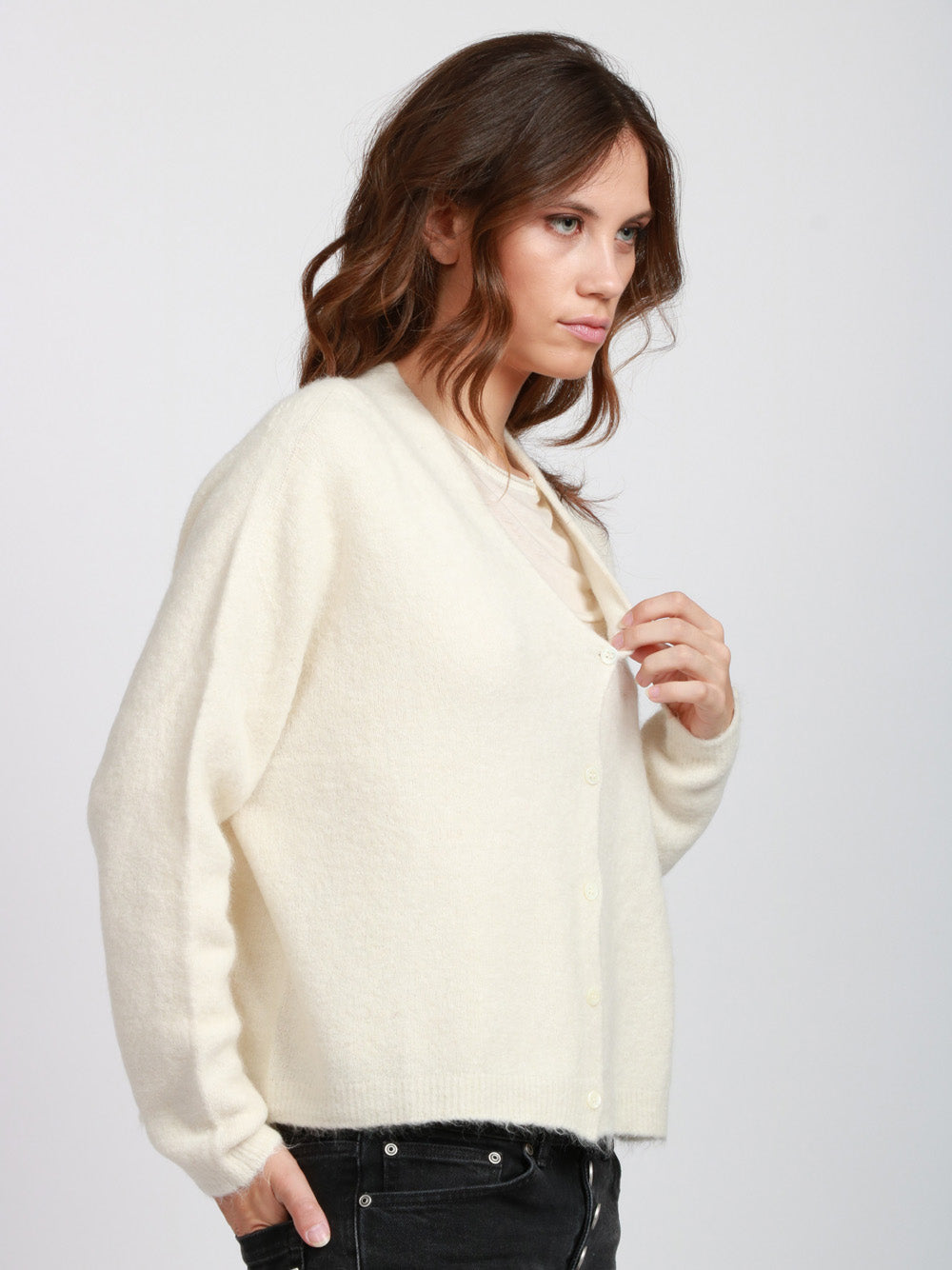 FLOOR Cardigan in Misto Alpaca Avorio con Scollo a V Avorio