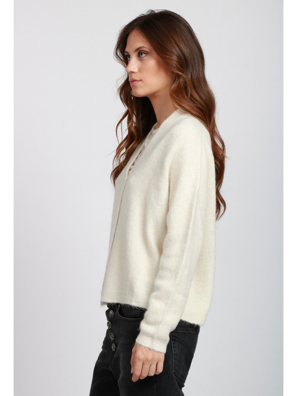 FLOOR Cardigan in Misto Alpaca Avorio con Scollo a V Avorio