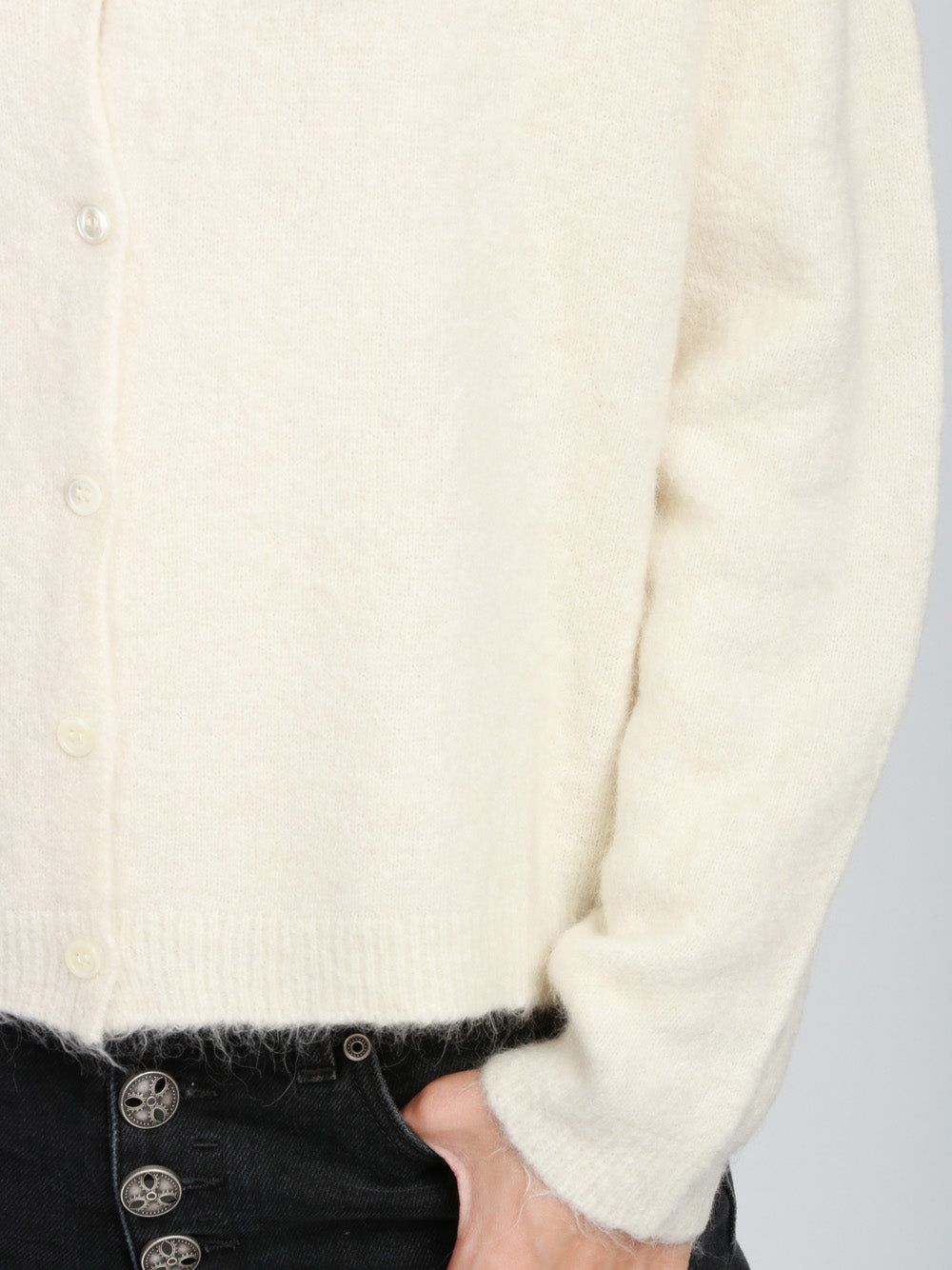 FLOOR Cardigan in Misto Alpaca Avorio con Scollo a V Avorio