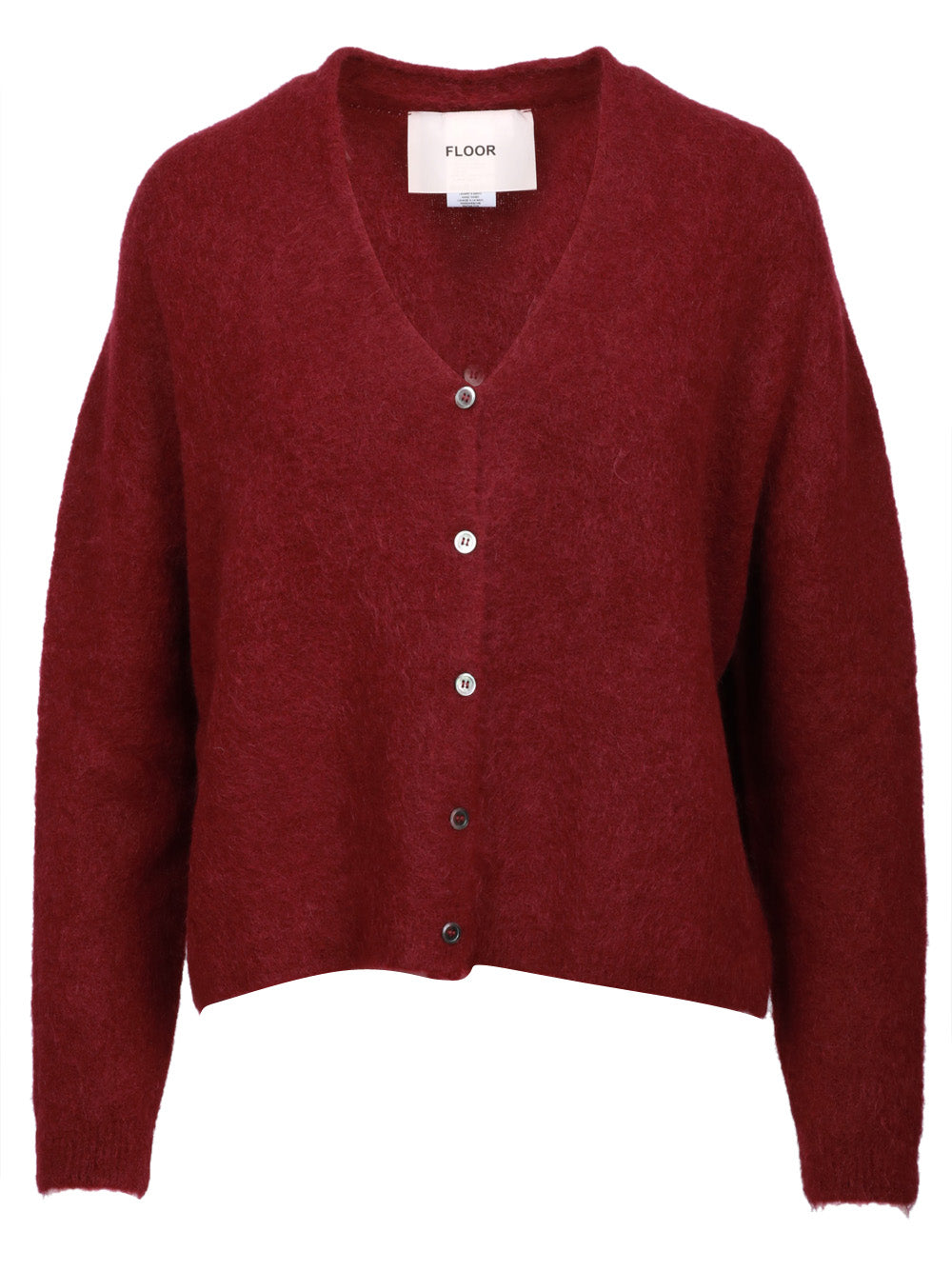 FLOOR Cardigan in Misto Alpaca Bordeaux con Scollo a V Bordeaux
