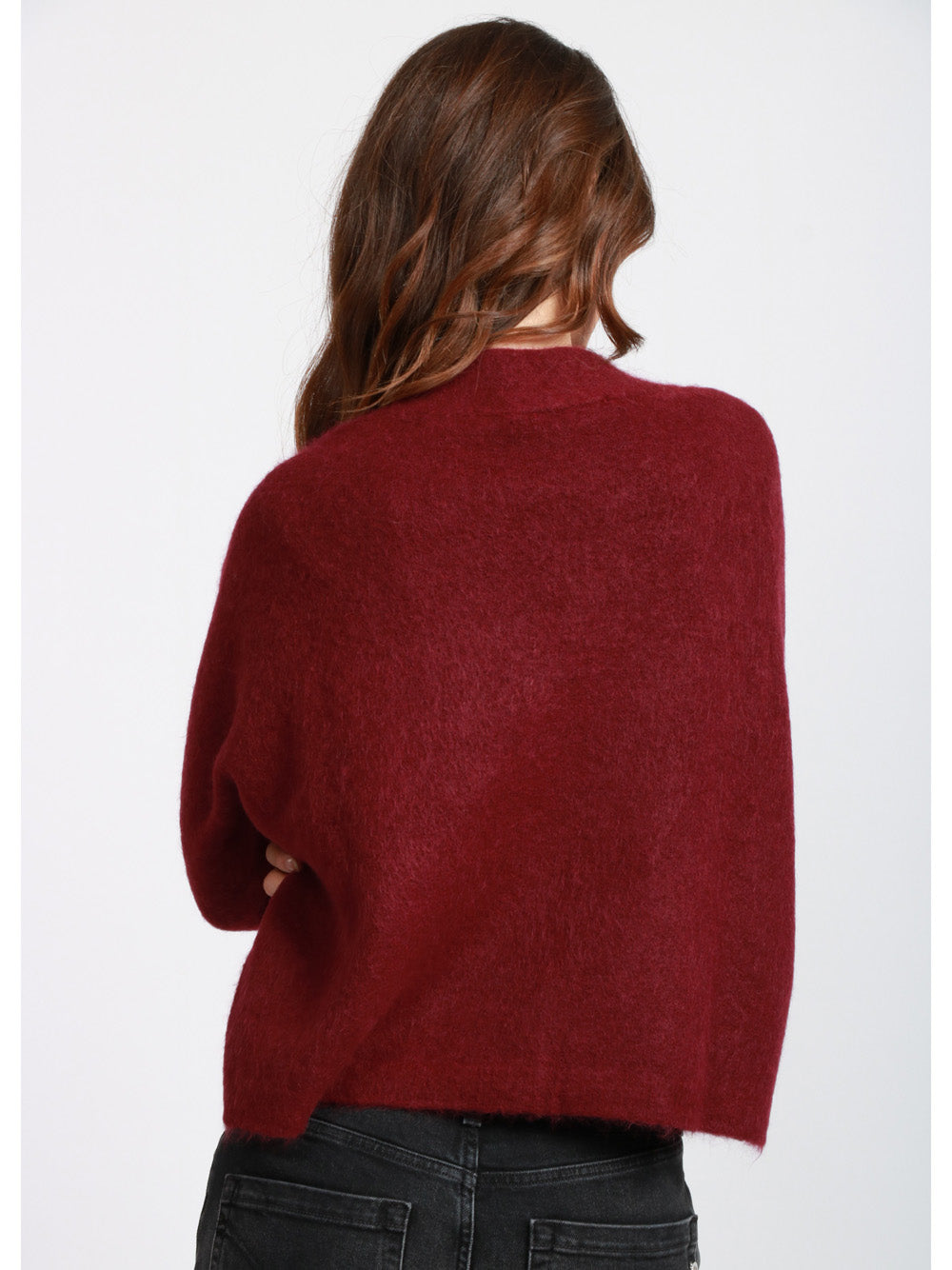 FLOOR Cardigan in Misto Alpaca Bordeaux con Scollo a V Bordeaux