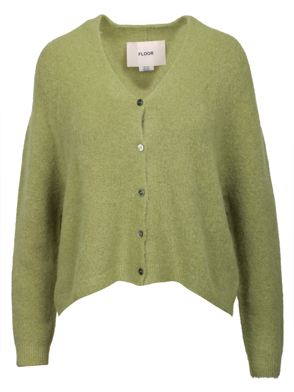 FLOOR Cardigan in Misto Alpaca Verde con Scollo a V Verde mela