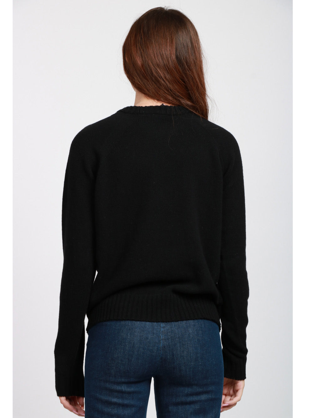 FLOOR Maglia Girocollo in Misto Cashmere e Lana Nera Nero