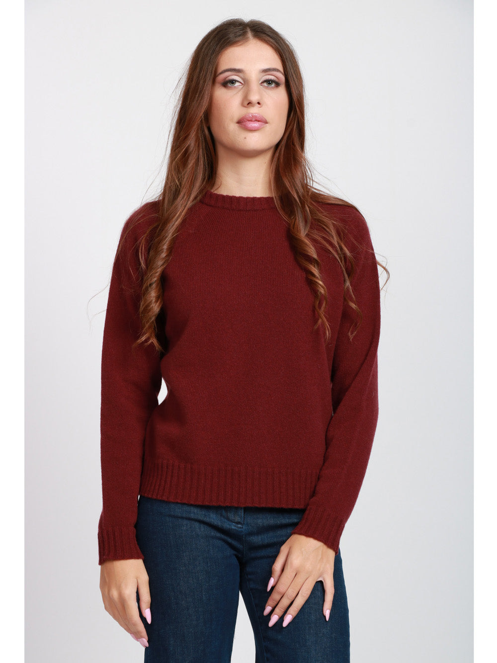 FLOOR Maglia Girocollo in Misto Cashmere e Lana Bordeaux Bordeaux