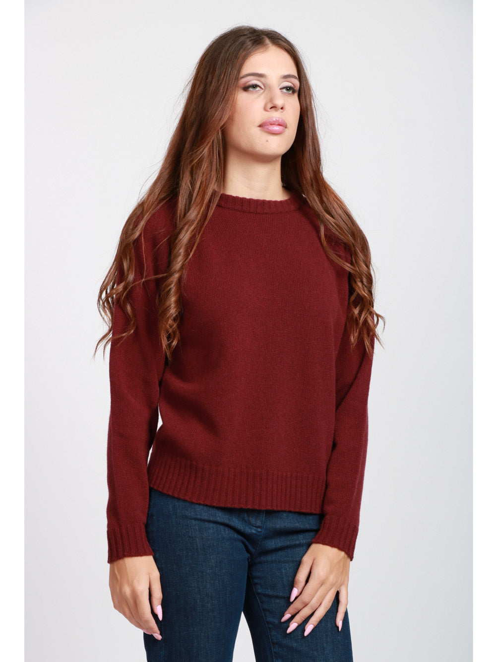 FLOOR Maglia Girocollo in Misto Cashmere e Lana Bordeaux Bordeaux