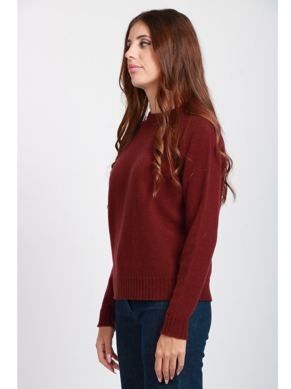 FLOOR Maglia Girocollo in Misto Cashmere e Lana Bordeaux Bordeaux