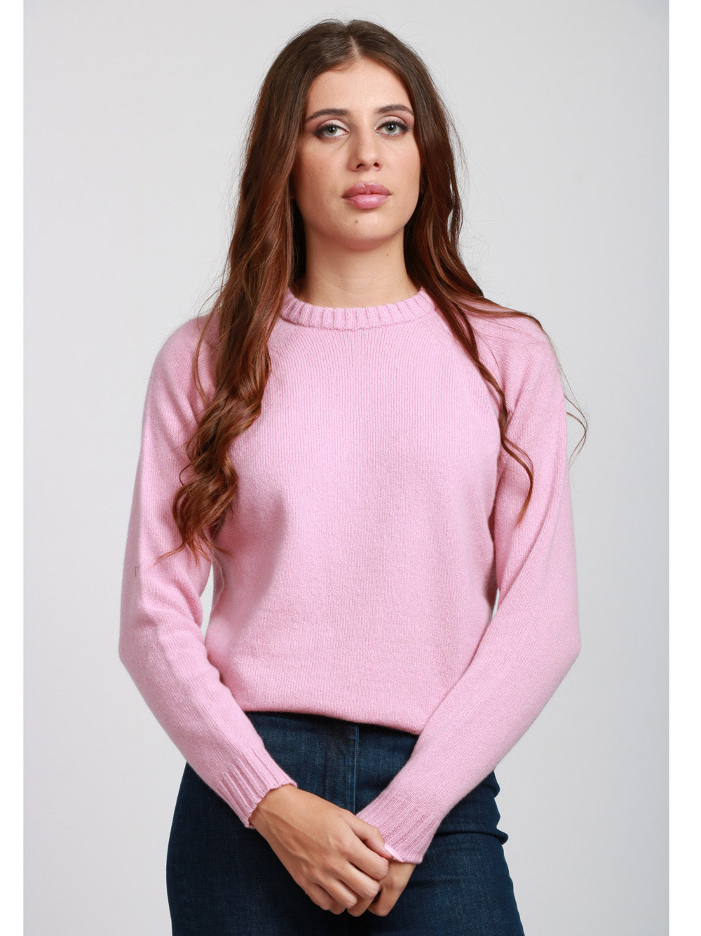 FLOOR Maglia Girocollo in Misto Cashmere e Lana Rosa Rosa