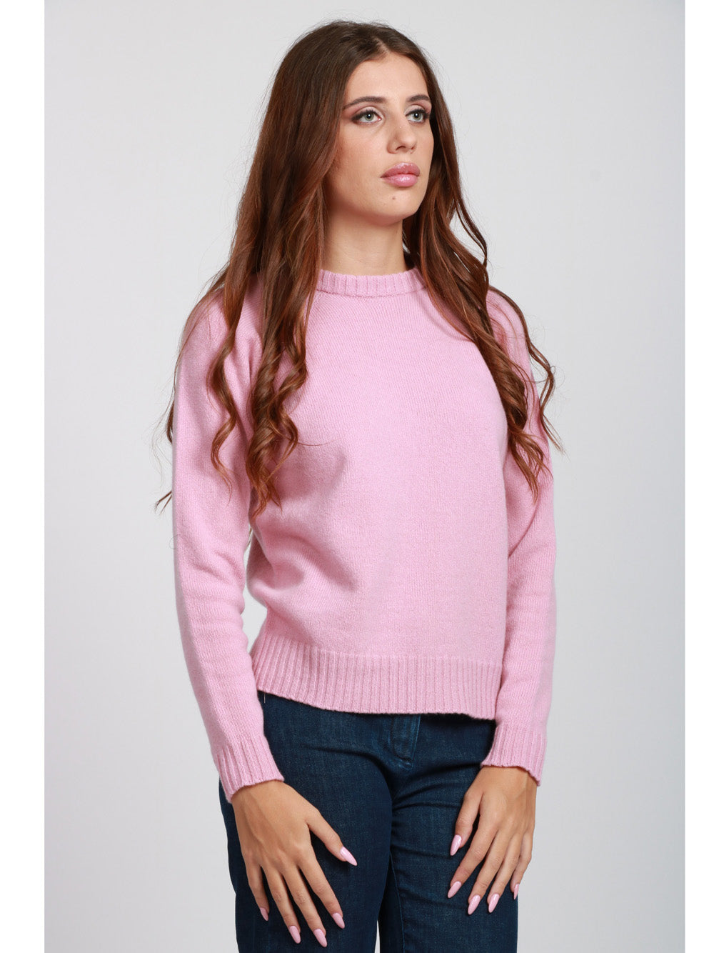 FLOOR Maglia Girocollo in Misto Cashmere e Lana Rosa Rosa