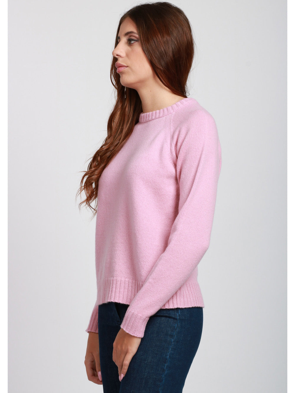 FLOOR Maglia Girocollo in Misto Cashmere e Lana Rosa Rosa