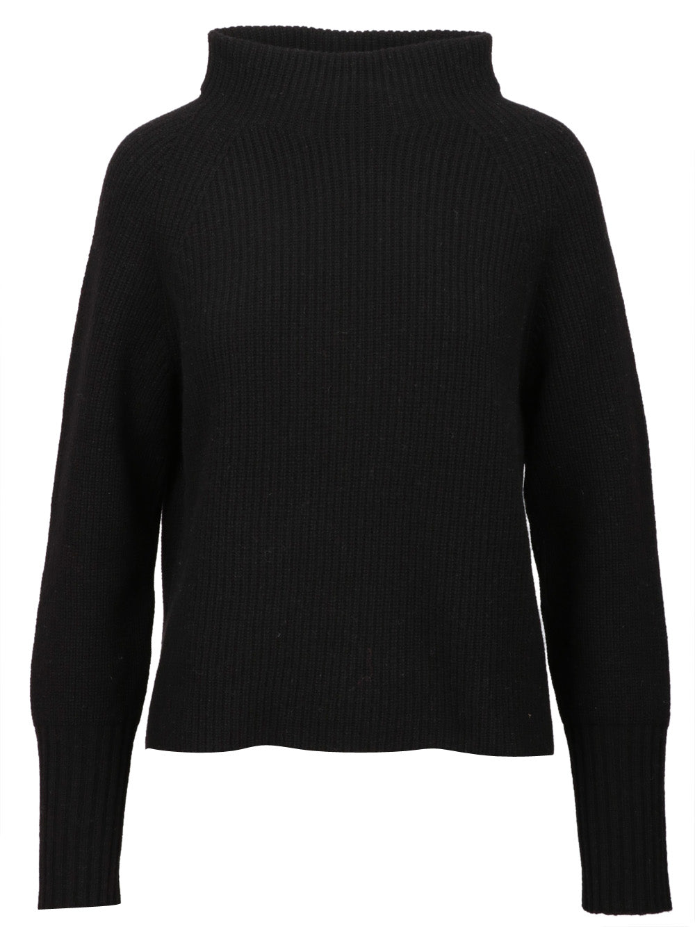 FLOOR Maglia a Costine in Lana Merino Nera con Collo a Cratere Nero