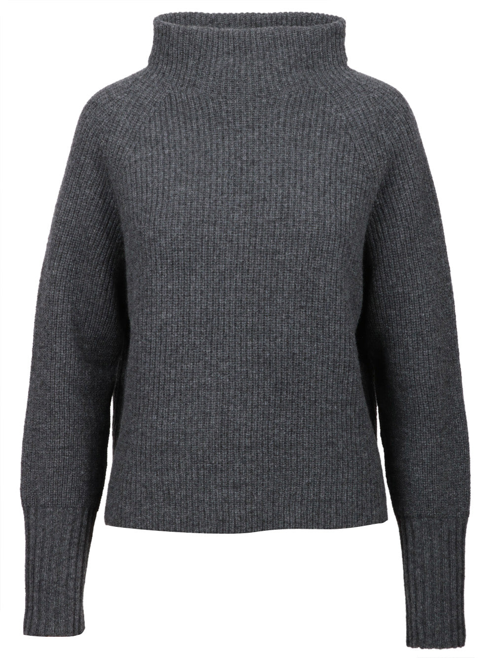 FLOOR Maglia a Costine in Lana Merino Grigia con Collo a Cratere Grigio