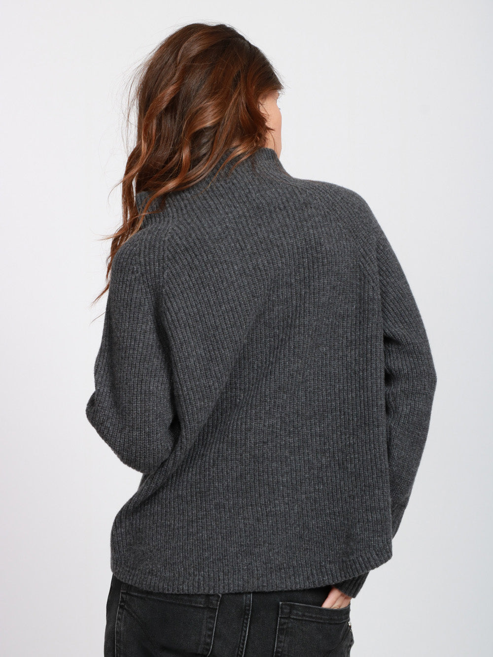 FLOOR Maglia a Costine in Lana Merino Grigia con Collo a Cratere Grigio