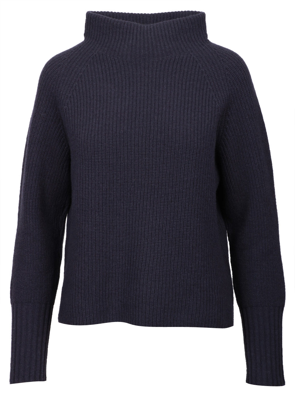 FLOOR Maglia a Costine in Lana Merino Blu con Collo a Cratere Blu