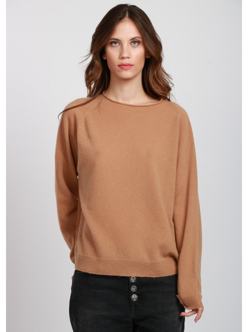 FLOOR Maglia Girocollo in Lana Merino Cammello Cammello