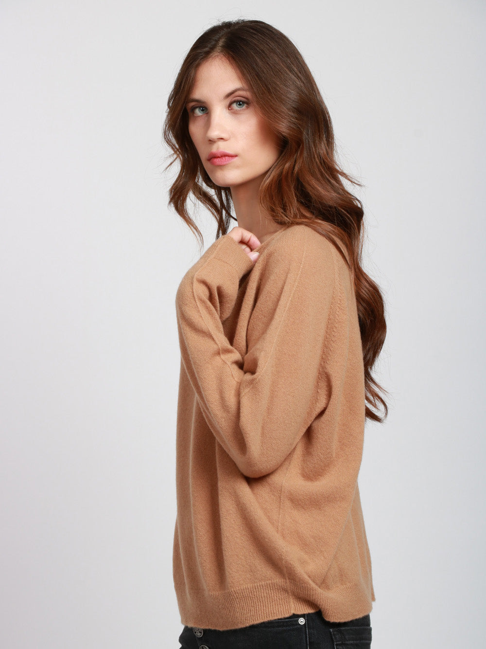 FLOOR Maglia Girocollo in Lana Merino Cammello Cammello