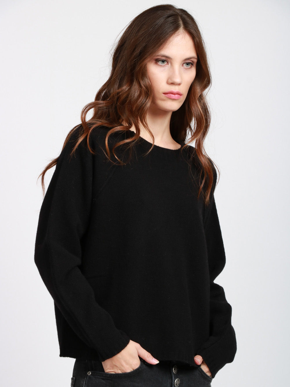 FLOOR Maglia Girocollo in Lana Merino Nera Nero