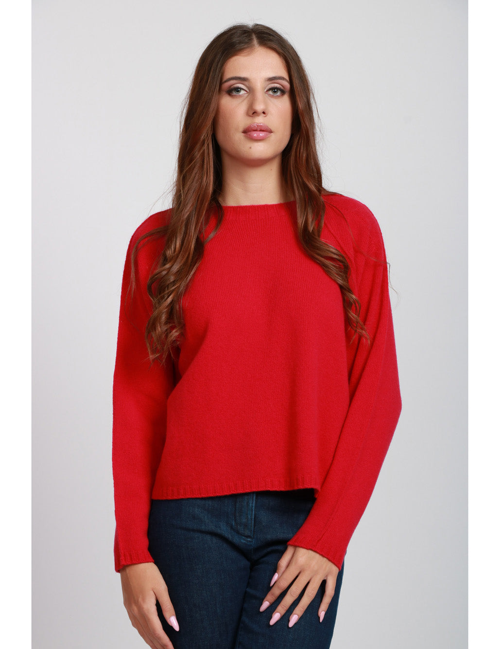 FLOOR Maglia Girocollo in Lana Merino Rosso Scuro Lampone