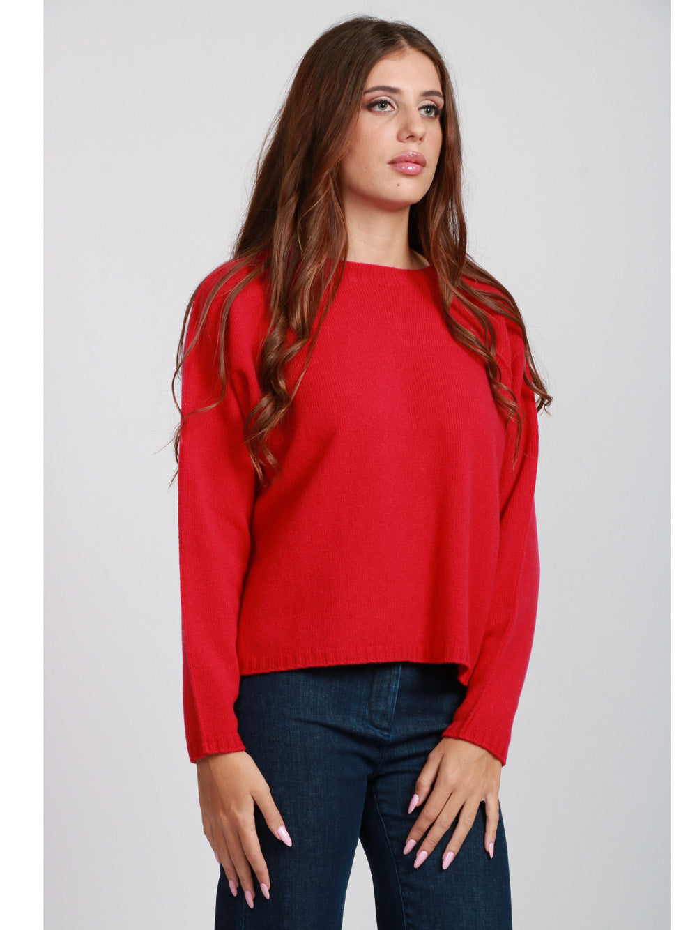 FLOOR Maglia Girocollo in Lana Merino Rosso Scuro Lampone