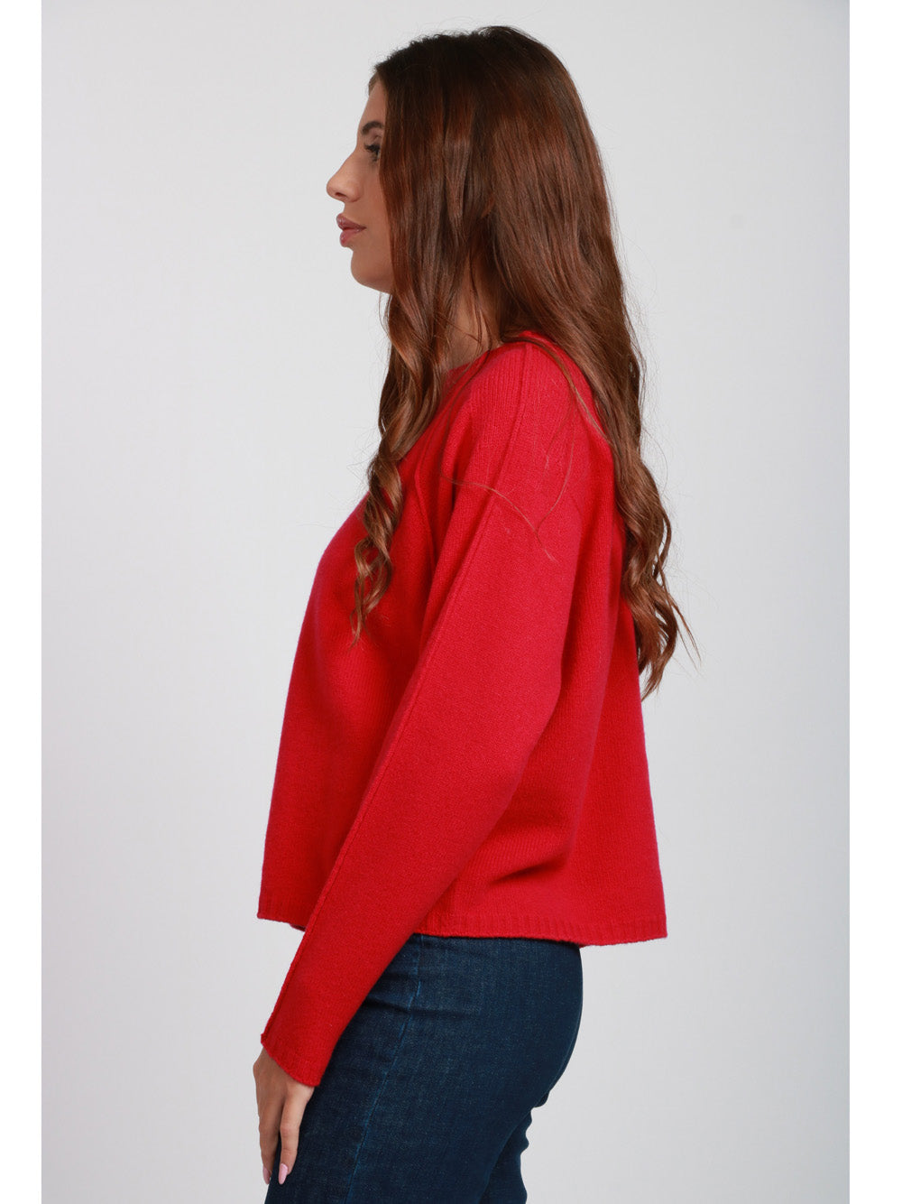 FLOOR Maglia Girocollo in Lana Merino Rosso Scuro Lampone