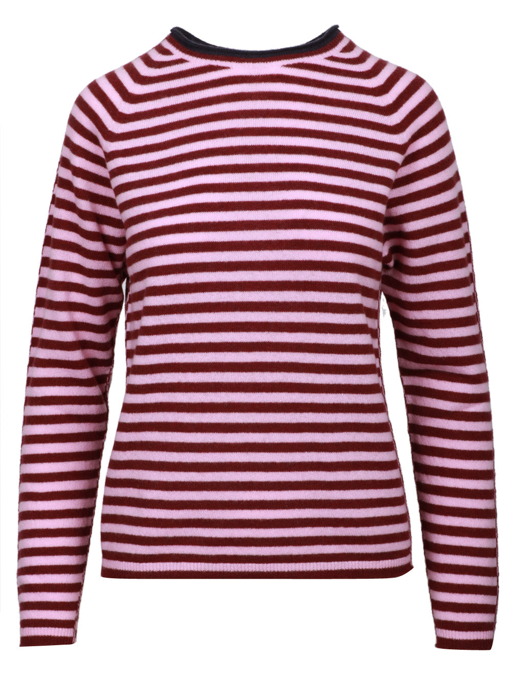 FLOOR Maglia Girocollo in Lana Merinos a Righe Bordeaux Rosa Bordeaux/rosa