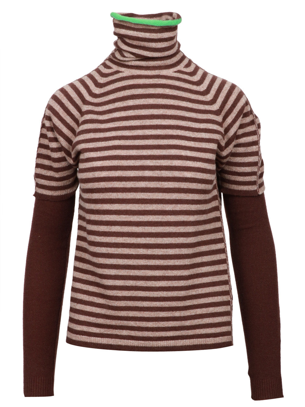 FLOOR Maglia in Lana Merino a Righe Marrone e Tortora con Manicotti Marrone/fango