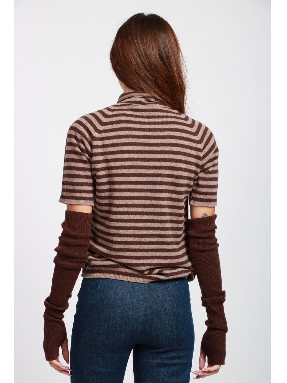 FLOOR Maglia in Lana Merino a Righe Marrone e Tortora con Manicotti Marrone/fango