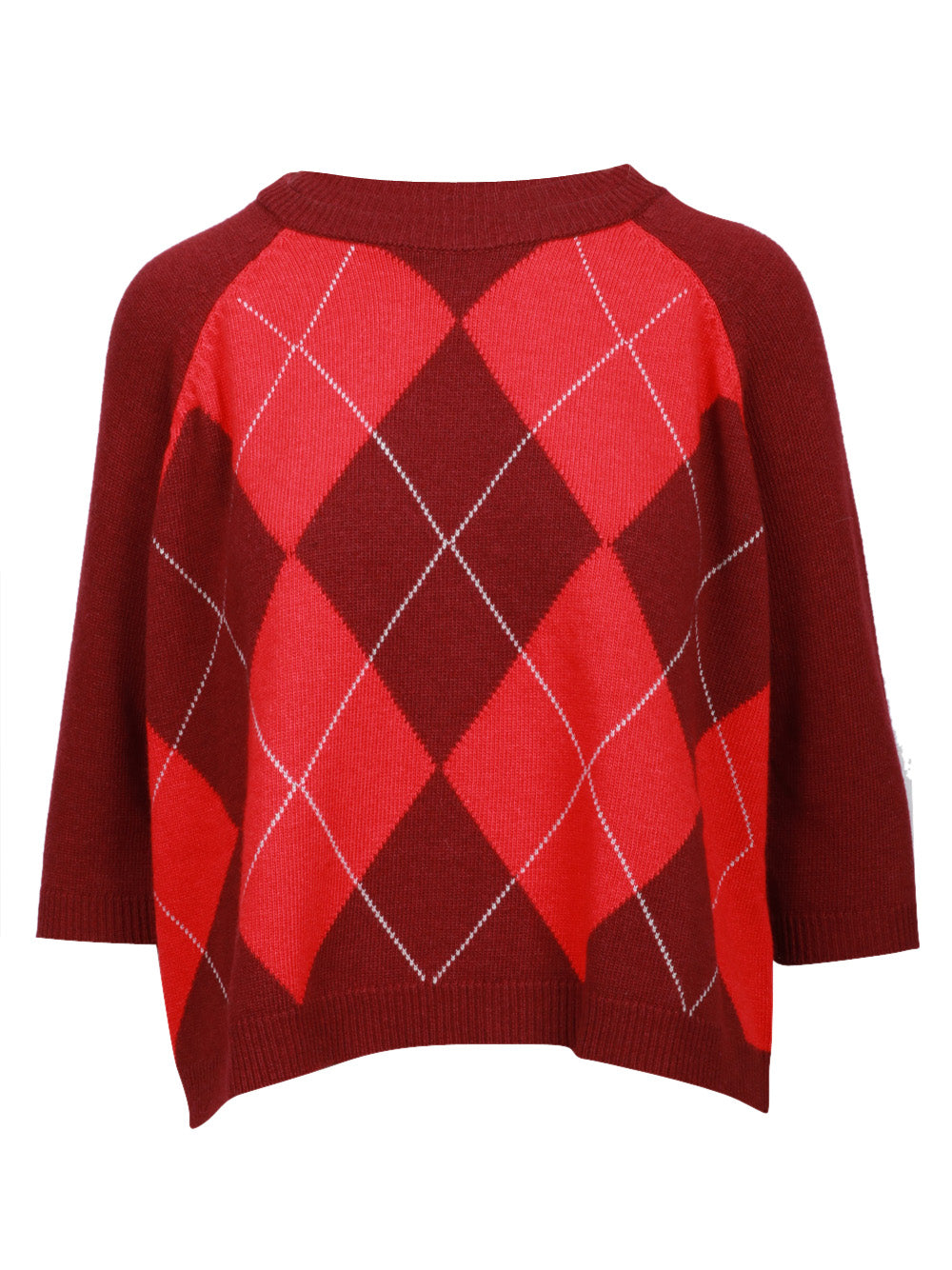 FLOOR Maglia Girocollo in Misto Lana e Cashmere Bordeaux con Rombi Rosso/bordeau