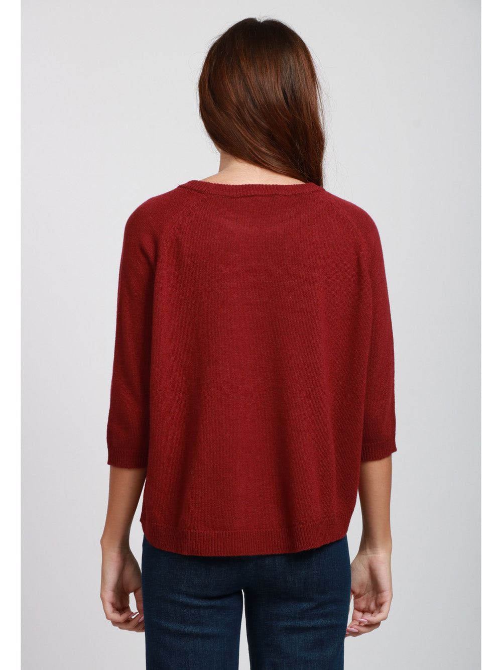 FLOOR Maglia Girocollo in Misto Lana e Cashmere Bordeaux con Rombi Rosso/bordeau