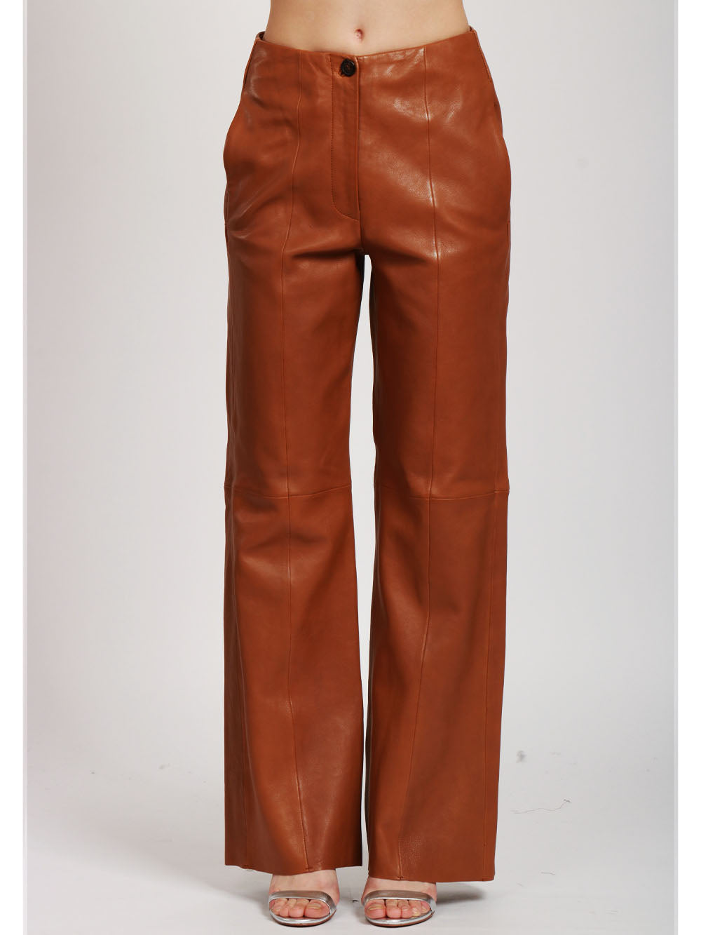 FORTE FORTE Pantaloni in Pelle Cuoio con Gamba Dritta Cuoio
