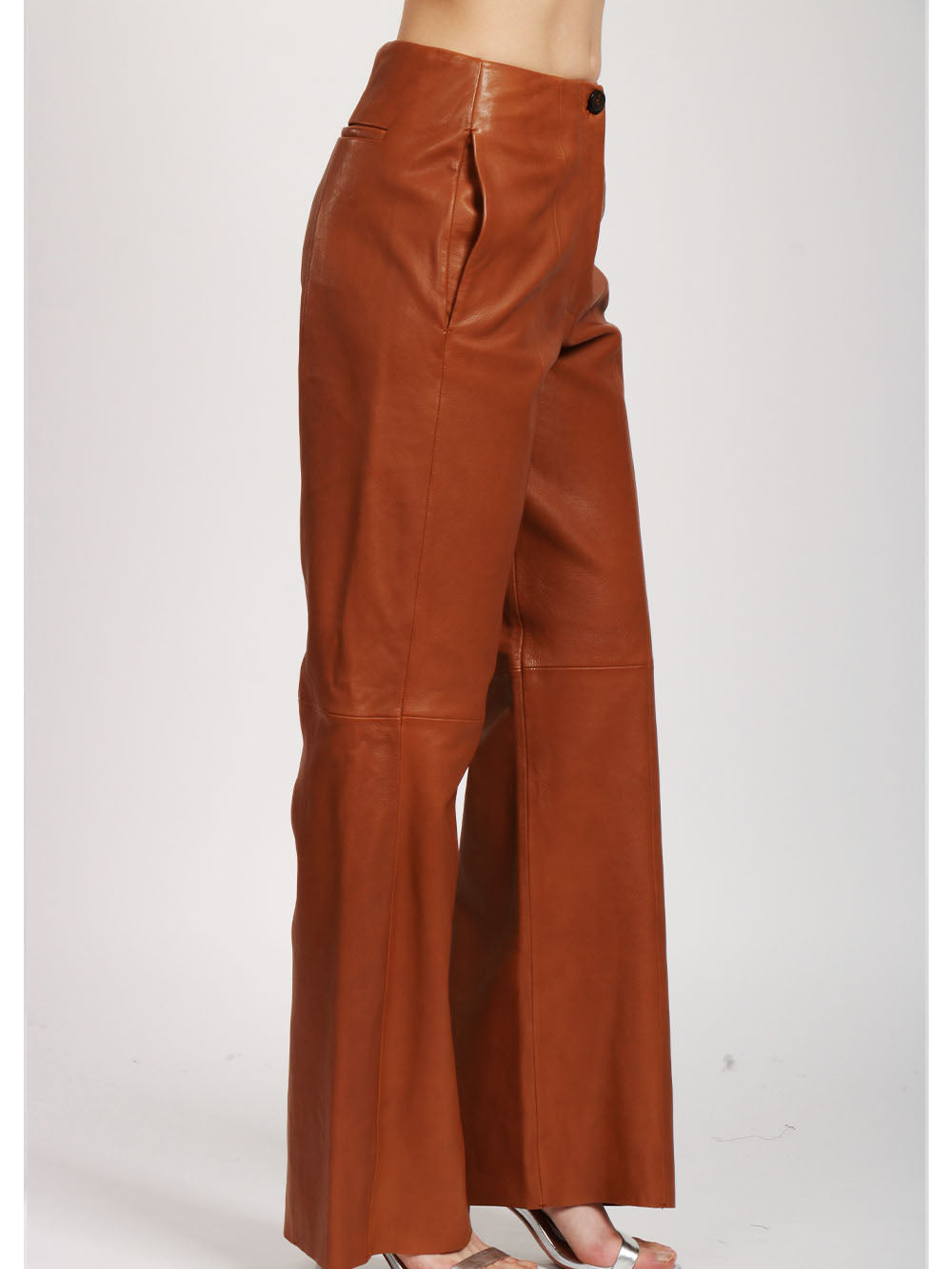FORTE FORTE Pantaloni in Pelle Cuoio con Gamba Dritta Cuoio