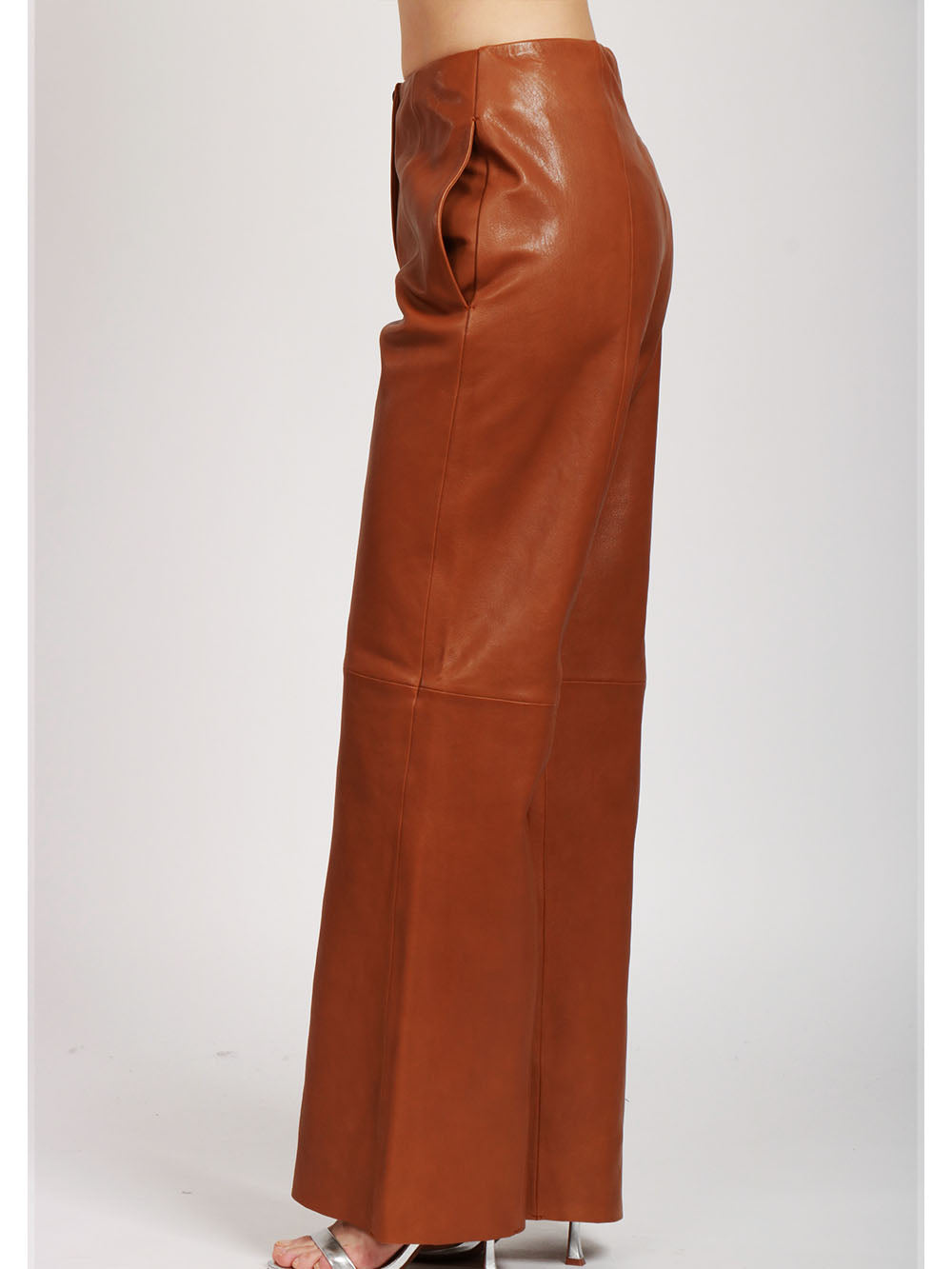 FORTE FORTE Pantaloni in Pelle Cuoio con Gamba Dritta Cuoio