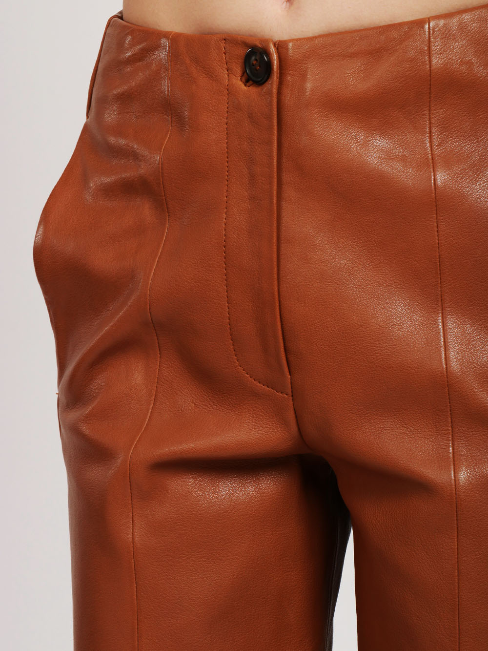 FORTE FORTE Pantaloni in Pelle Cuoio con Gamba Dritta Cuoio