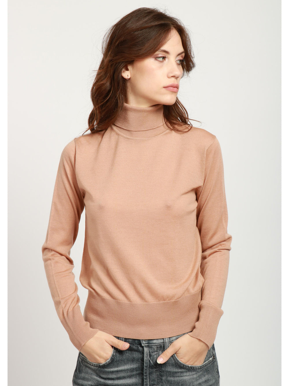FORTE FORTE Maglia in Lana Vergine Cammello con Collo Alto Camel
