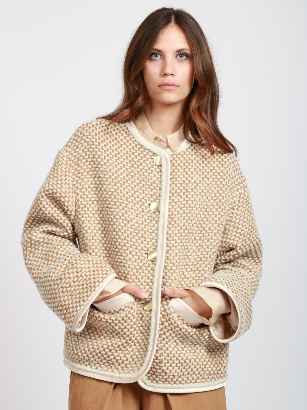 FORTE FORTE Giacca in Tweed Bianco e Oro Bianco/oro