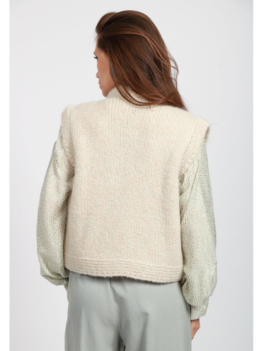 FORTE FORTE Gilet in Tweed Beige e Verde Beige/verde