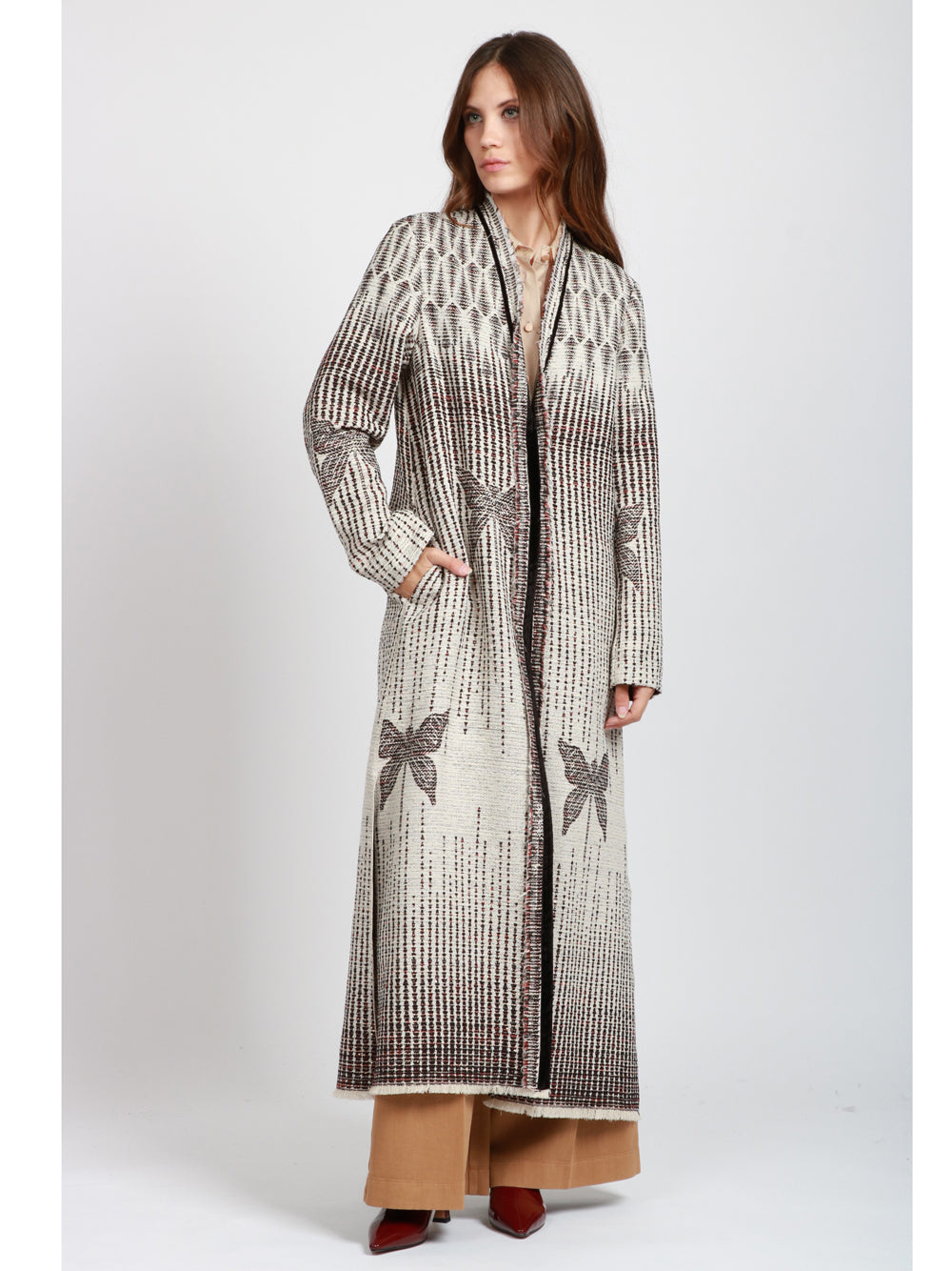FORTE FORTE Cappotto Libelle Jacquard Nero ed Ecru´ Nero/ecrù