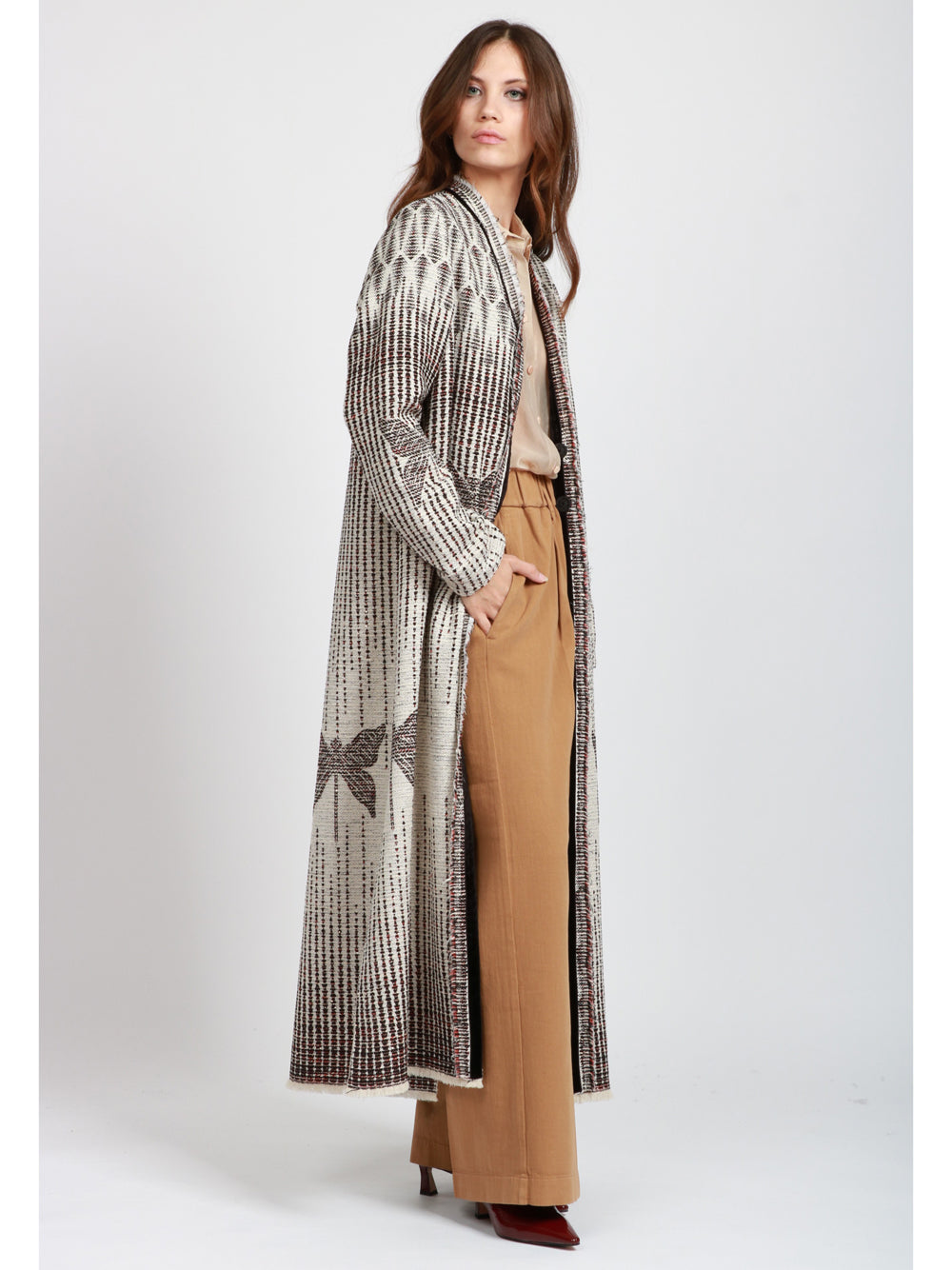 FORTE FORTE Cappotto Libelle Jacquard Nero ed Ecru´ Nero/ecrù