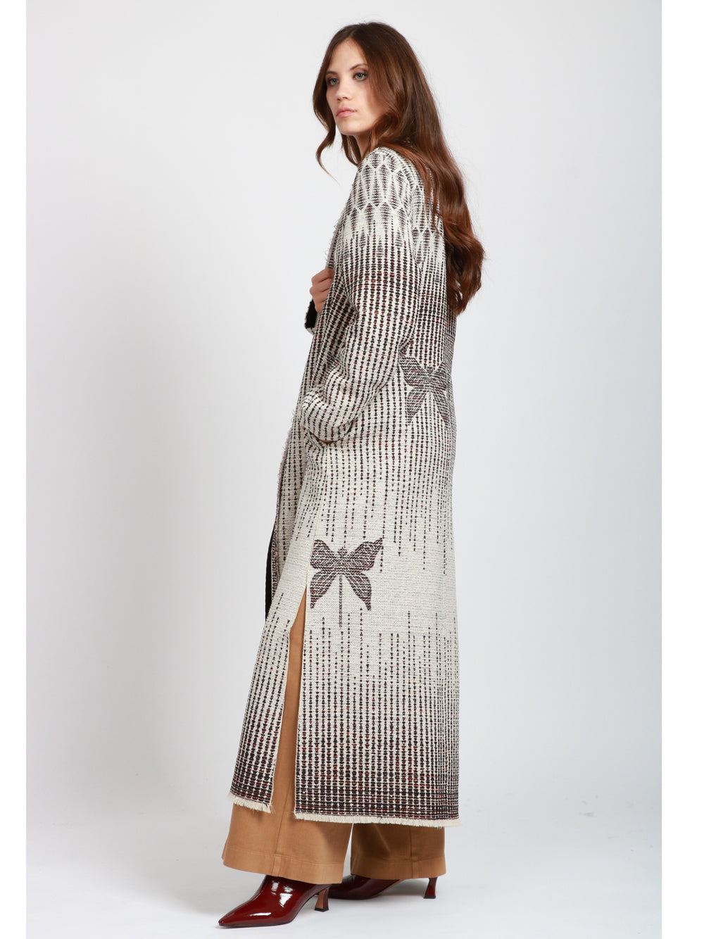 FORTE FORTE Cappotto Libelle Jacquard Nero ed Ecru´ Nero/ecrù