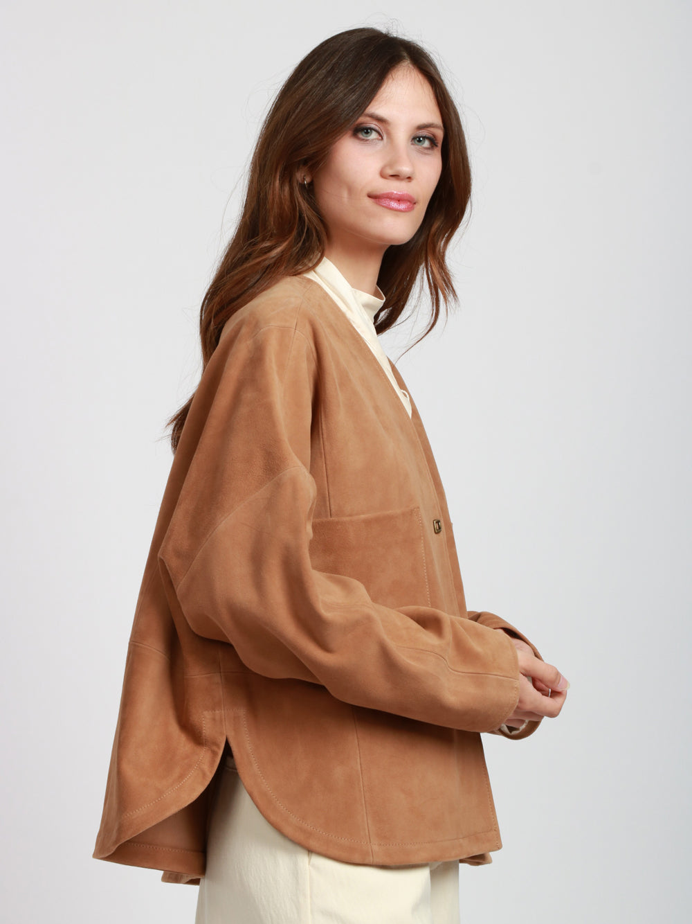 FORTE FORTE Giacca Kimono in Suede Camel Destrutturata Camel