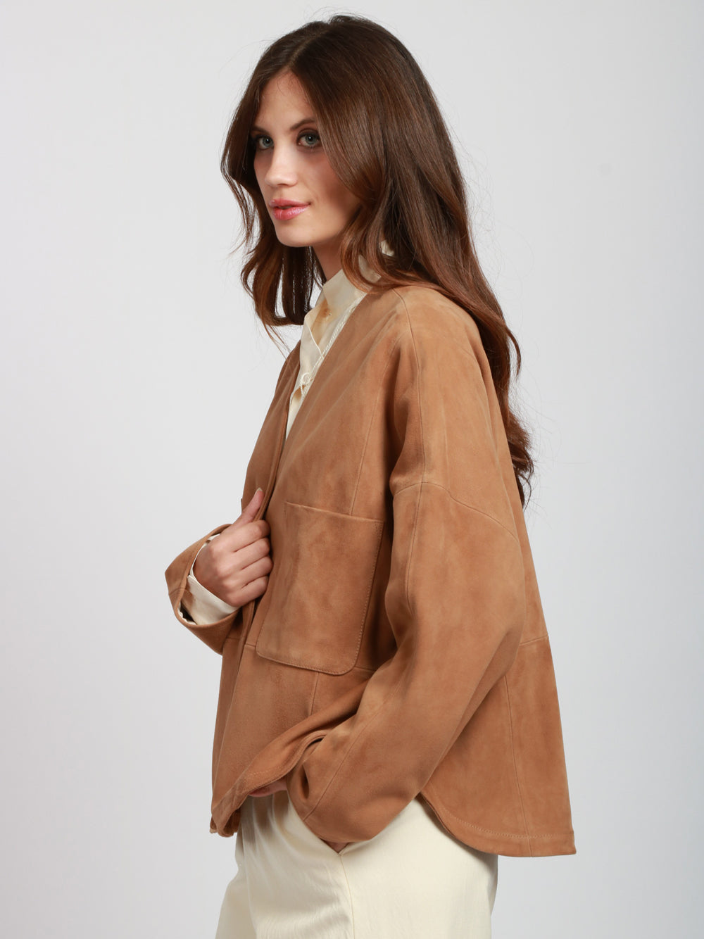 FORTE FORTE Giacca Kimono in Suede Camel Destrutturata Camel