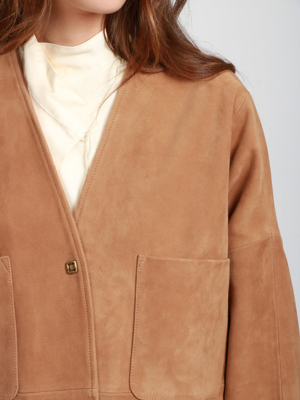 FORTE FORTE Giacca Kimono in Suede Camel Destrutturata Camel