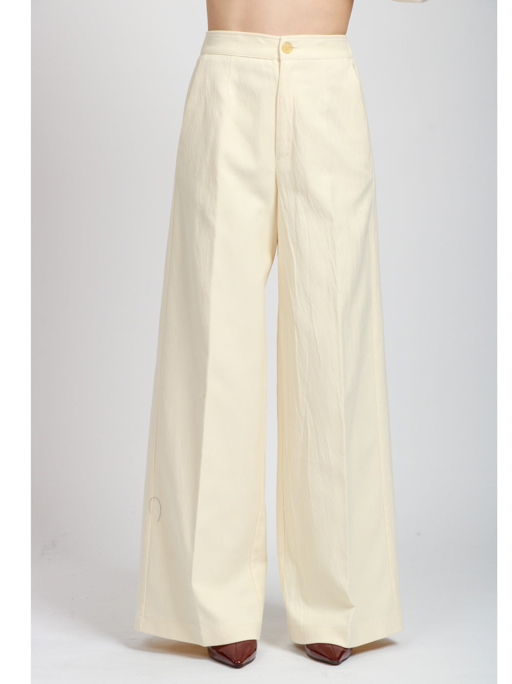 FORTE FORTE Pantaloni in Cotone Crema Palazzo Crema