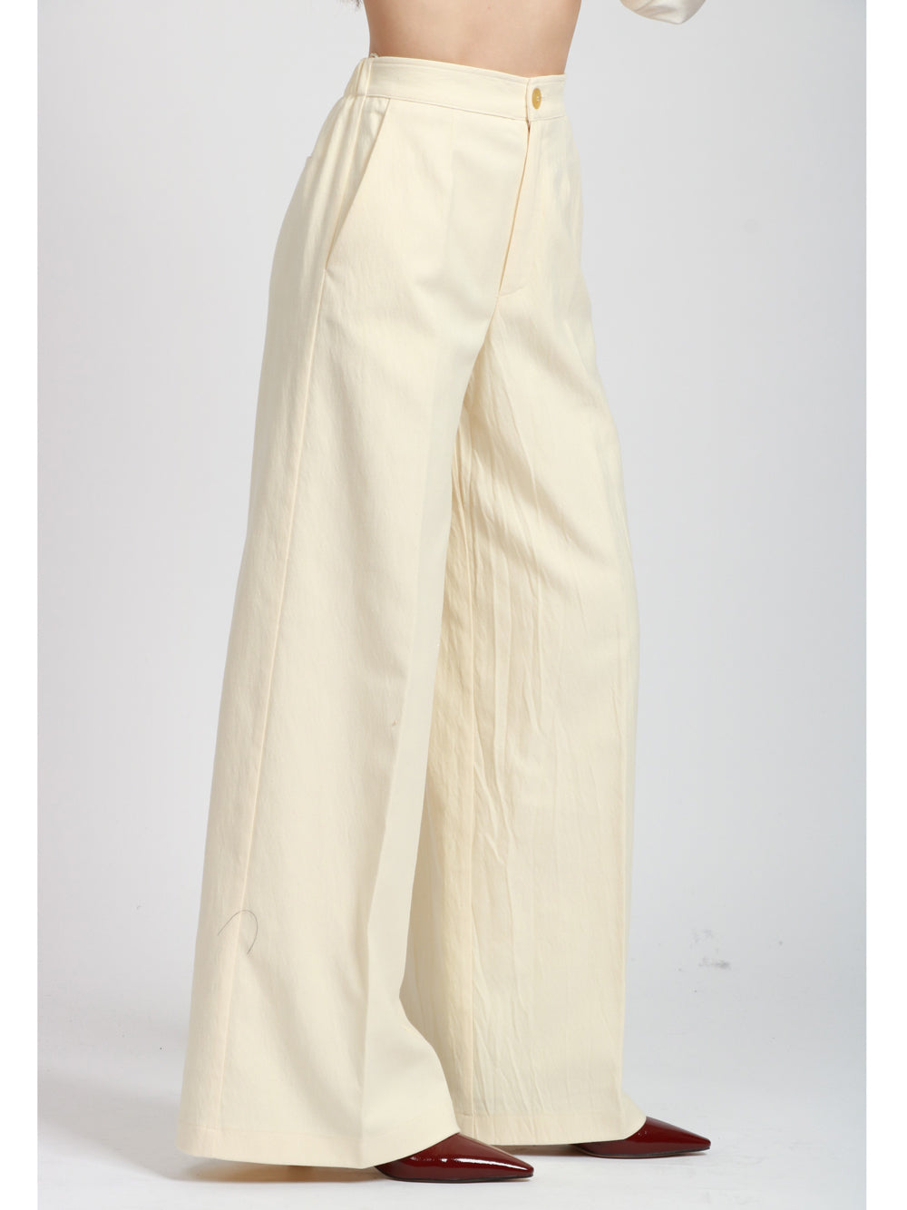 FORTE FORTE Pantaloni in Cotone Crema Palazzo Crema