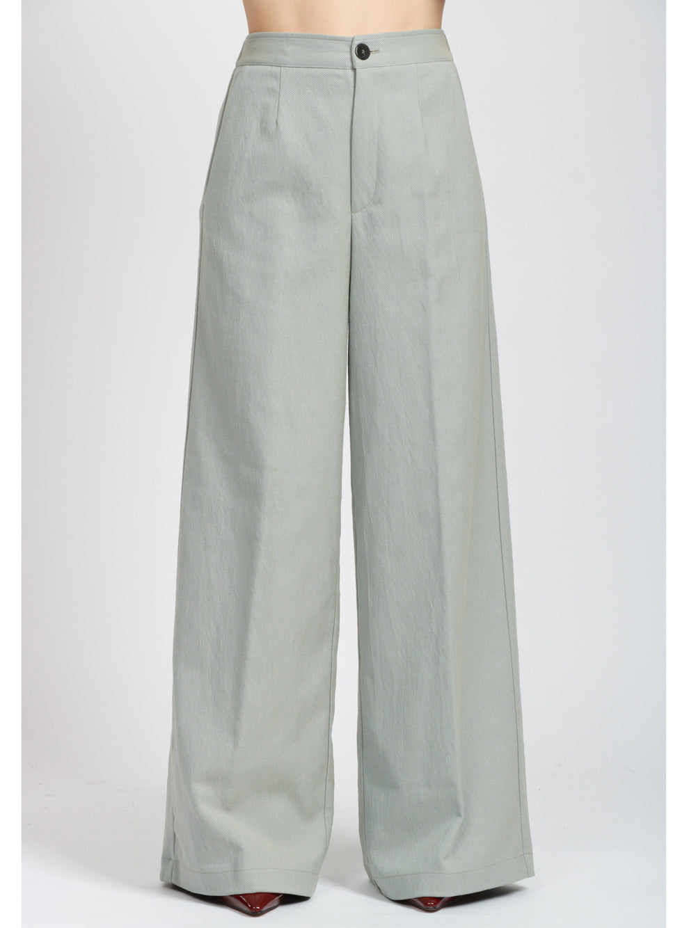 FORTE FORTE Pantaloni in Cotone Verde Salvia Palazzo Polvere