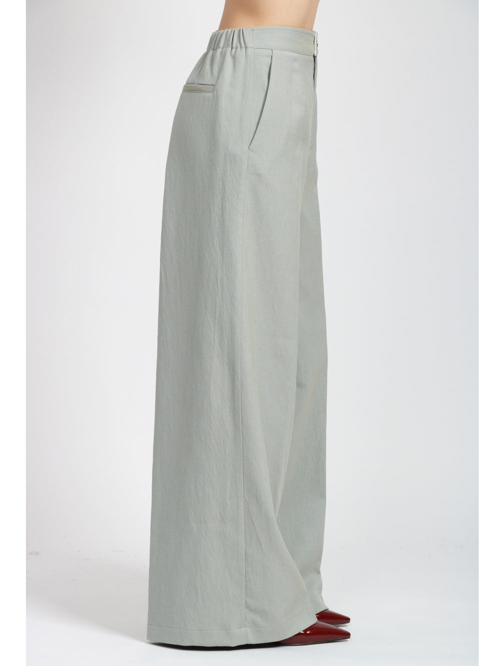 FORTE FORTE Pantaloni in Cotone Verde Salvia Palazzo Polvere
