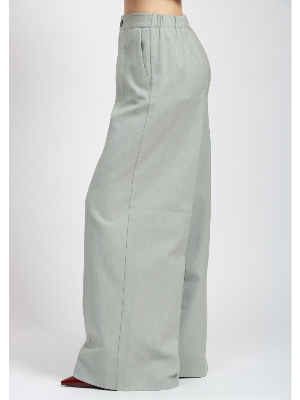 FORTE FORTE Pantaloni in Cotone Verde Salvia Palazzo Polvere